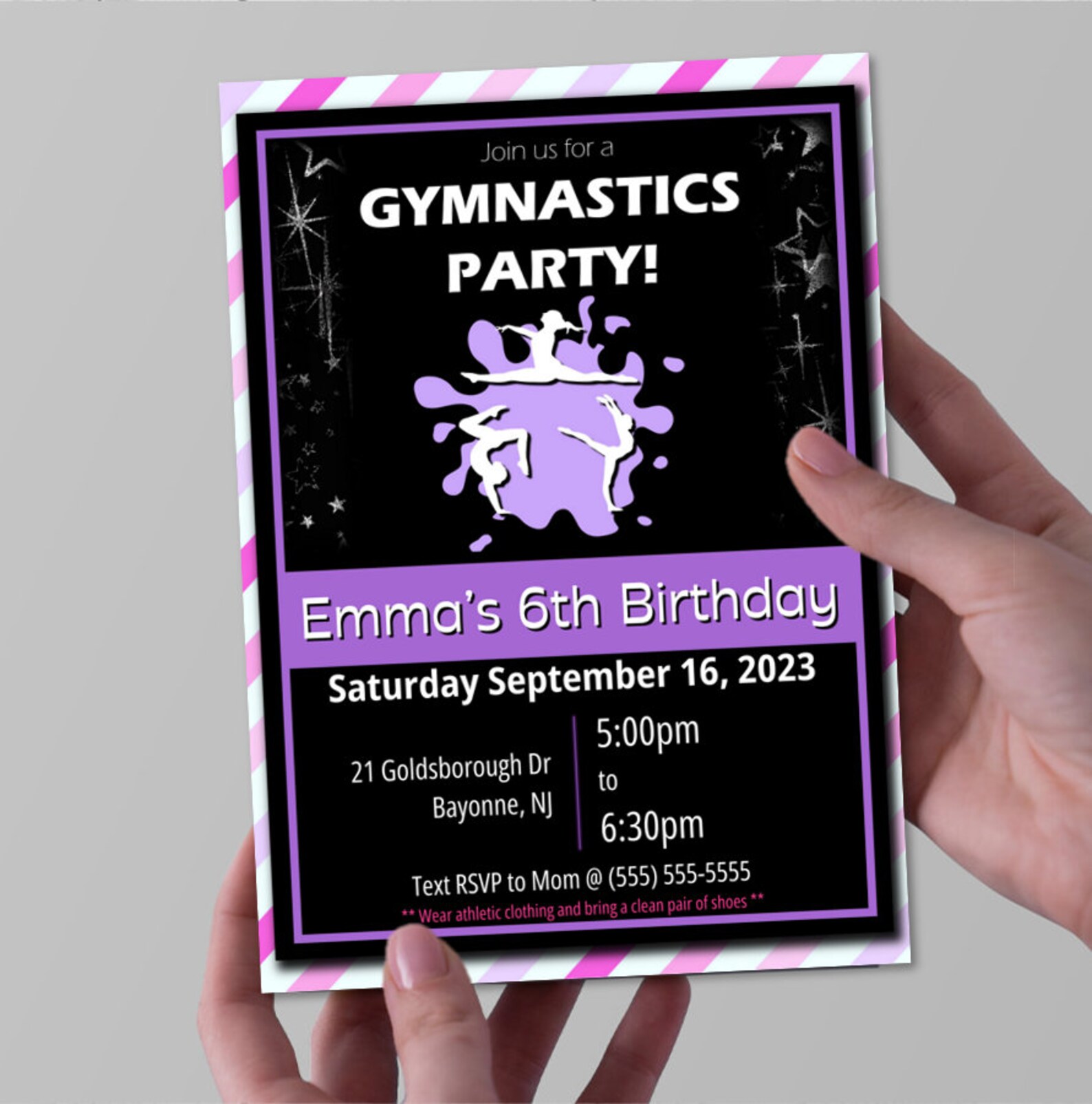 Gymnastics Printable Birthday Invitation, Girl Gymnast Birthday ...