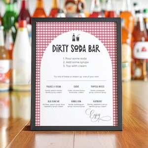 Dirty Soda Bar Menu Template, Editable Party Decor, Customizable Drink Table Sign, Printable Non-Alcoholic Menu, Retro Gingham
