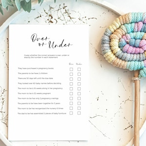 Over or Under Baby Shower Game Baby Shower Party Games Minimal Most Fun ...