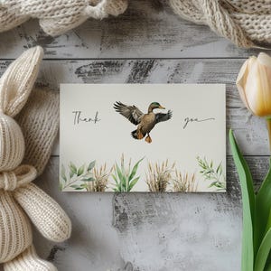 Stockente Ente Dankeskarten-Vorlage, Babyparty-Dankeskarten-Ente, bearbeitbare Jagd-Babyparty-Dankesschön-Notiz, Babyparty-Dankpapier ba95