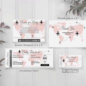Bording Pass Vorlage Babyparty Einladung Bündel, Flugzeug Ticket Bücher für Baby Anfrage, Blush Pink Windel Verlosung, Karte Danke, BA119