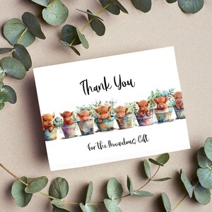 Danke-Kartenvorlage, Highland Kuh-Babyparty-Dankeschön-Notiz, sofortiger Download, bearbeitbarer Dank, lustige Boho Kuh-Briefpapier ba30