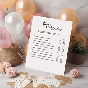 Over or Under Baby Shower Game Baby Shower Party Games Minimal Most Fun ...