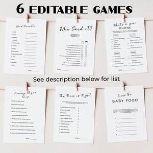 Most Fun Baby Shower Games, Minimalist Baby Shower Game Bundle, Printable Baby Games About Mom, 6 Editable Instant Download Templates ba01
