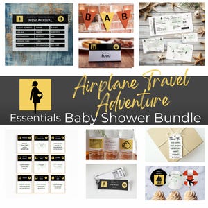 Boarding Pass Baby Shower Bundle, Editable Airplane Travel Set, Gender Neutral Map Invitation Suite, Airport Sign and Label Package, ba103