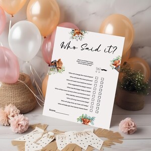 Baby Shower Who Said it Game | Guess Who Mommy or Daddy Game Cards | Highland Cow Baby Shower | Large Baby Shower Party Games |  ba30