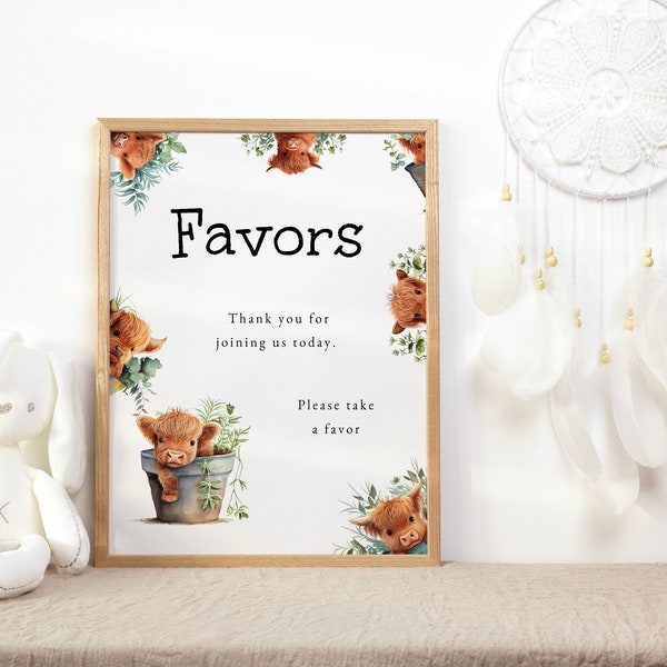 Highland Cow Favors Baby Shower Sign, Highlander Cow Editable Template, Holy Cow Party Decor, Cows in Buckets Instant Download  ba30