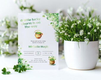 Lucky Charm Baby Shower Printable Invite, Lucky One Shamrock Baby Shower, Editable March Baby Shower, March Baby, St Patricks Day Baby ba117