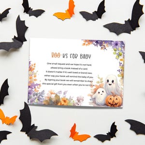 Invoegen boekverzoek babyshower, boeken voor baby, A Little Boo, Bring A Book, uitnodiging, genderneutraal, spookachtig schattig uitnodigingsbehuizing ba41