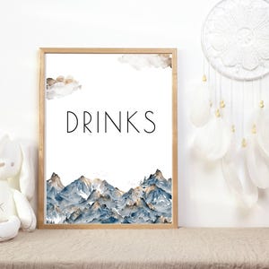 Mountain Baby Shower Bord Drankjes | Label drinkstation | Babyborreltafel Mountain | Wandeldouche decorsjabloon | Rustiek babyfeestje ba09