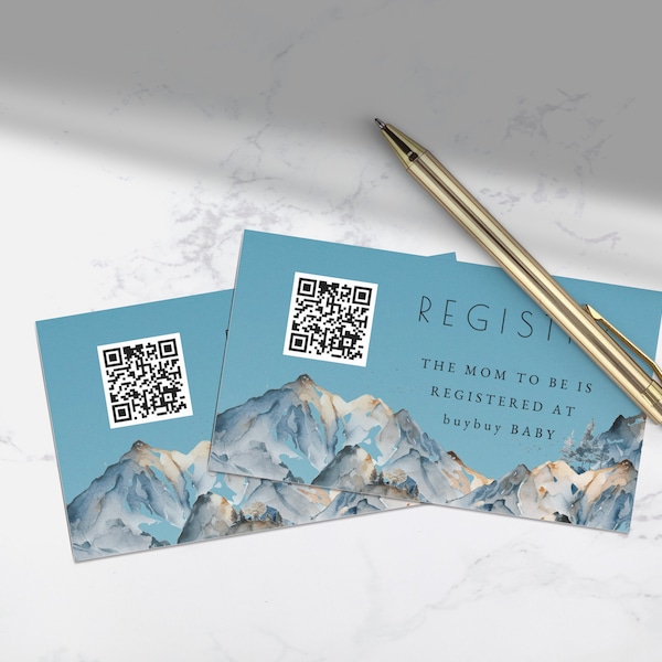 Registry Card with QR code | Mountain Baby Shower Gift Registry | Editable Invitation Insert | Instant Download | Gift Wish List Baby ba05