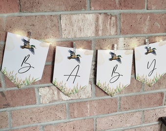 Mallard Duck Baby Shower Decor Bunting, Duck Hunting Party Banner, Baby Boy Editable Garland Sign ba95