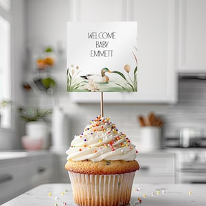 Duck Baby Shower Cupcake Toppers, Flying Ducks Shower Decoration, Duck Hunting Party Theme, 3 Editable Templates for Baby Sprinkle Ba98