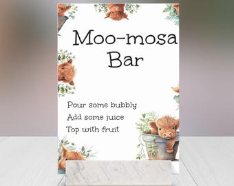 Baby Shower Sign Momosa, Highland Cow Editable Template, Highlander Cow Baby Shower , Holy Cow Party Decor, Cows in Buckets  ba30