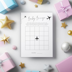 Reizen babyshower bingo, afdrukbare bingokaart blanco, leuk avonturenspel voor feestgangers, bingokaart blanco direct downloaden, ba103
