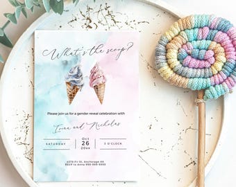 Was ist die Schaufel Gender Reveal Cone Invite, bearbeitbare Eis-Party-Einladung, druckbare digitale Download-Vorlage, sofortiger Download ba162