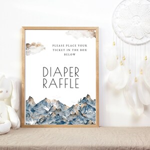 Mountain babyshowerbord voor luierloterij | Avontuur wacht op babyshower afdrukbaar | Feestdecoratie berg | Sjabloon babyjongen of meisje ba09