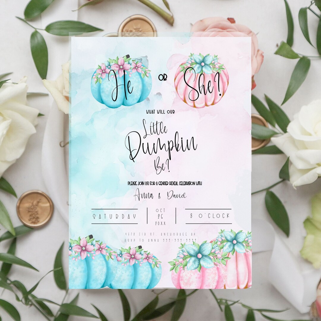 Pumpkin Gender Reveal Invitation Fall Gender Reveal Party Etsy