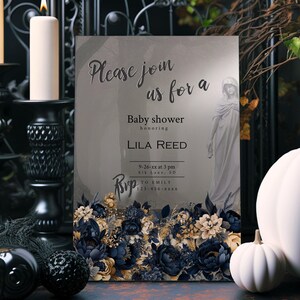 Spooky Baby Shower Invitation Template, Halloween Ghost Invite, Editable Fall Baby Shower Template, Gender Neutral Goth Baby Shower BA60