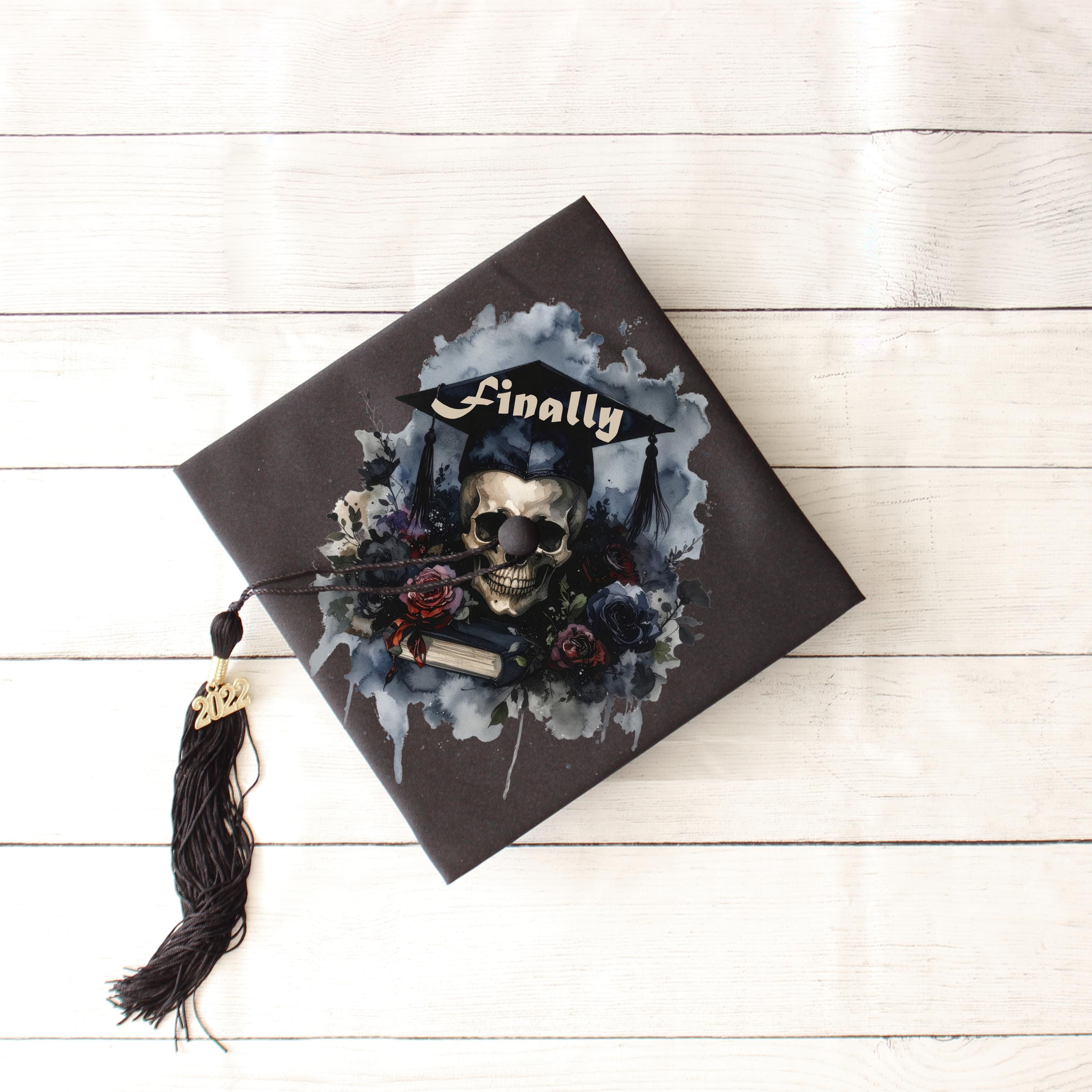 Dark Gothic Graduation Cap Topper Printable, Skull Floral Grad Cap ...