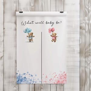 Teddy Bear Gender Reveal Game, Team Boy or Girl, Guess the Gender Template, He or She Editable Poster for workplace 18x24 ba161