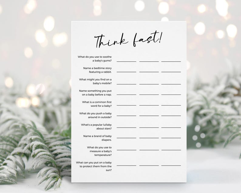 Think Fast Baby Shower Game | Black and White Baby Shower Party Games ...