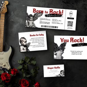 Rock Concert Editable Ticket Pass, Rock Star Baby Shower Bundle, Rock n Roll Baby Showe, Music-Themed Invite, Instant Download BA122