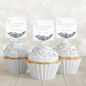 Mountain Editable Cupcake Topper Template | Print at Home Shower Decor | Rustic Baby Shower Decoration | Instant Download | Clear Sky  ba09