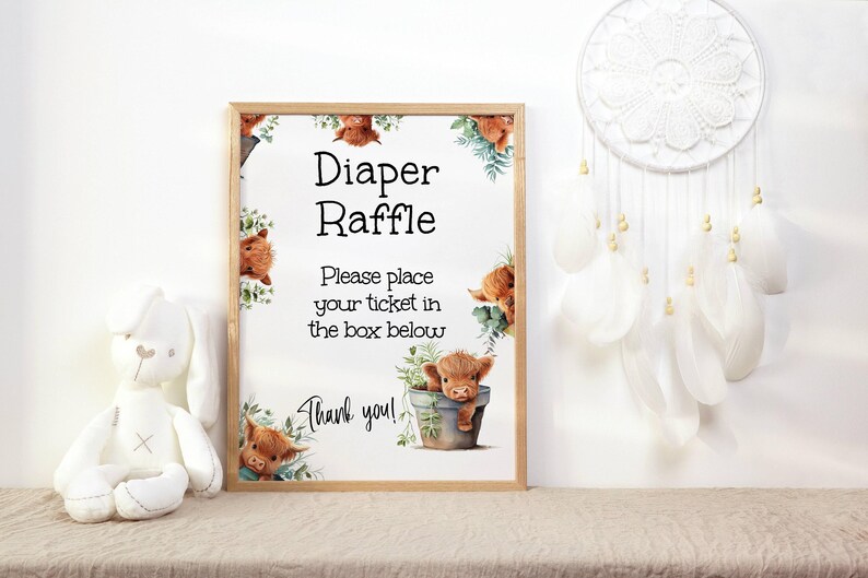 Nappy Raffle Highlander Highland Cow Baby Diaper Raffle Shower Sign, Highlander Cow Editable ...