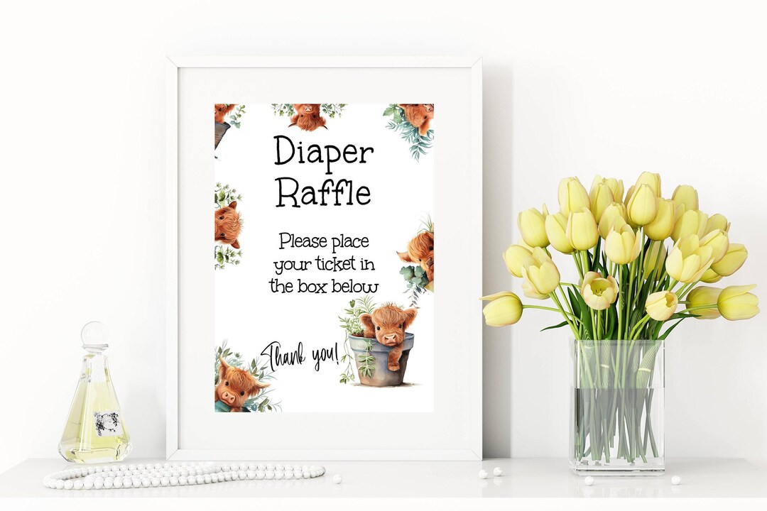 Nappy Raffle Highlander Highland Cow Baby Diaper Raffle Shower Sign, Highlander Cow Editable ...