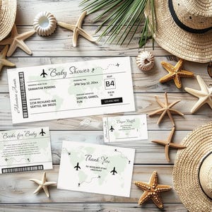 Bording Pass Vorlage Babyparty Einladung Bündel, Flugzeug Ticket Bücher für Baby Anfrage, Salbei grün Windel Verlosung, Karte Danke, BA103