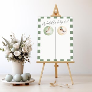 Waddle Baby Be Game, Enten mit Schleifen Gender Reveal Sign, Errate das Geschlecht Template, Baby Gender Reveal Party Vote Poster 18x24 ba99