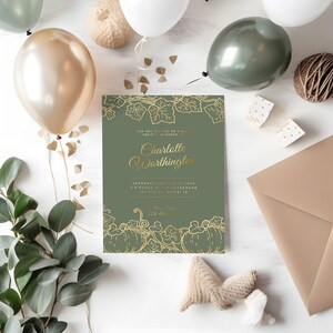 Sage Green and Gold Pumpkins Baby Shower Invite, Elegant Fall Little Pumpkin Invitation, Autumn Gender Neutral Party, Editable Template ba31