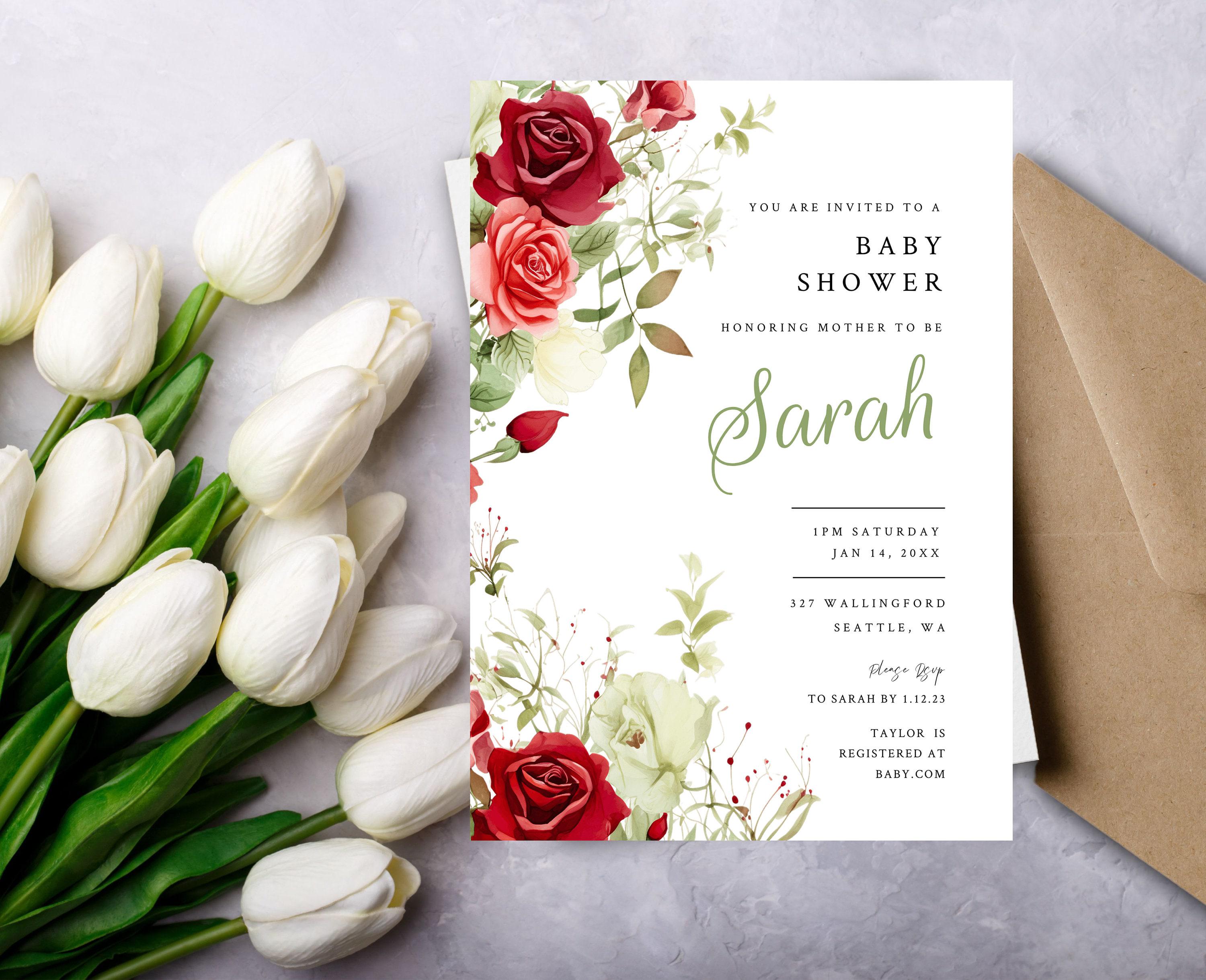 Red Rose Editable Invitation Template, Red and Pink Shower Theme ...