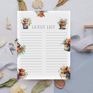 Baby Shower Guest List, Highland Cow Printable, Highlander Cow Baby Shower, Shower Guest Book Alternative, Holy Cow Party Keepsake  ba30