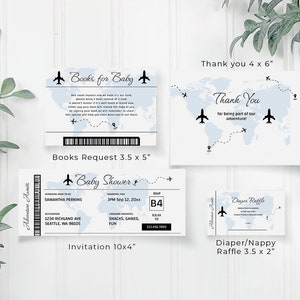 Bording Pass Vorlage Babyparty Einladung Bündel, Flugzeug Ticket Bücher für Baby Anfrage, Hellblaue Windel Verlosung, Karte Danke, BA118