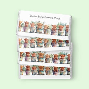 Baby Shower Candy Wrapper Vorlage, Highland Kuh Schokolade Wrapper zum Ausdrucken, benutzerdefinierte Candy Bar Etiketten, Boho Kuh Babypartybevorzugung ba30
