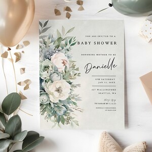 sage baby shower invition, sage green boho baby shower, Instant Digital Download, Bohemian Green Baby, Gender Neutral Party Template ba81