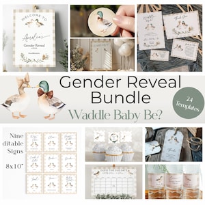 Mallard Duck Gender Reveal Templates Bundle, Editable Waddle Baby Be Set, Invitation Suite, Sign and Label Package, Baby Guesses gr100