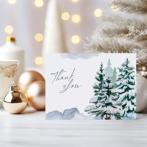 Modèle de carte de remerciement Woodland, mot de remerciement Winter Wonderland, téléchargement immédiat, carte de remerciement modifiable, papeterie forêt enneigée ba35