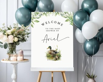 Mallard Duck Baby Shower Welcome Sign, Duck Baby Shower Welcome Sign Editable Poster Template, Baby Boy Hunting Party Poster, ba95