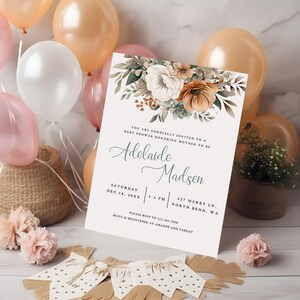 Greenery Shower Invitation Template, Sage Green, Terra Cotta and Cream Gender Neutral Shower, Editable Instant Download ba46