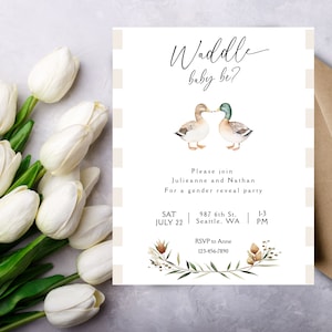 Mallard Duck Gender Reveal Invite, Pregnancy Reveal Invitation, Baby Boy Hunting Printable Party Template, Instant Download ba97