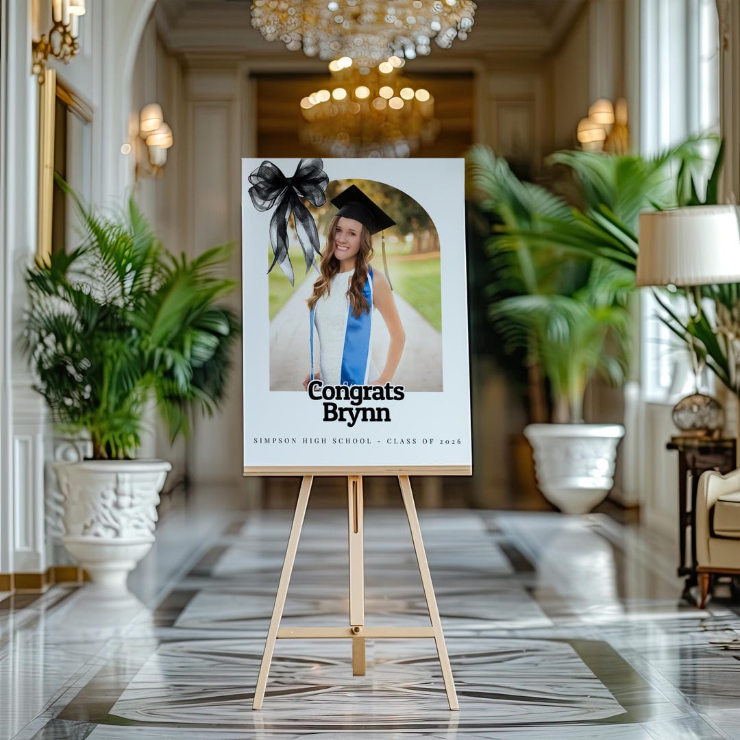 Graduation Welcome Sign Black Bow, Coquette Graduation Party ...