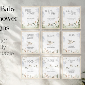 Conjunto de placas para chá de bebê de pato-real, chá de bebê de pato neutro em termos de gênero, conjunto editável para bebê menino pato-real, decoração para festa de 1º aniversário ba98