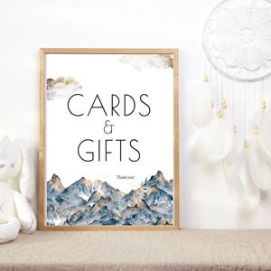 Mountain Baby Shower Cards And Gifts Sign | Gender Neutral | Mountain Baby Gift Table | Let The Adventure Begin Baby Shower template ba09