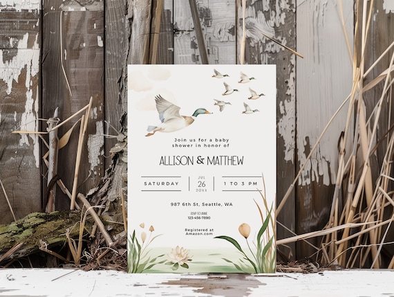 Duck Hunting Baby Shower Invitation with Mallard Ducks, Instant Download Editable Invite, Printable Duck Template, Boy Shower Theme, ba98