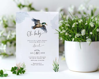 Duck Baby Shower Invite, Mallard Baby Shower Invitation, Printable Duck Hunting Baby Template, Baby Boy Shower Theme, Duck Baby Party  ba95