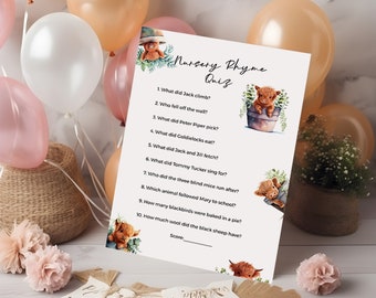 Baby Shower Nursery Rhyme Quiz Game, Baby Shower Party Games, Highland Cow Baby Shower, Large Baby Shower Party Games, Holy Cow Baby ba30