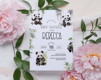 Panda Bear Baby Shower Invitation, Editable We Can Bearly Wait Invite, Funny Baby Boy Shower Template, Printable Gender Neutral Card ba51